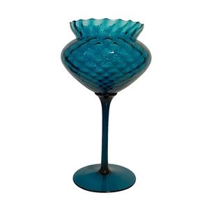 Vintage MCM Empoli Teal Blue Optic Glass Stemmed Fluted Vase Compote Bowl‎ 12"